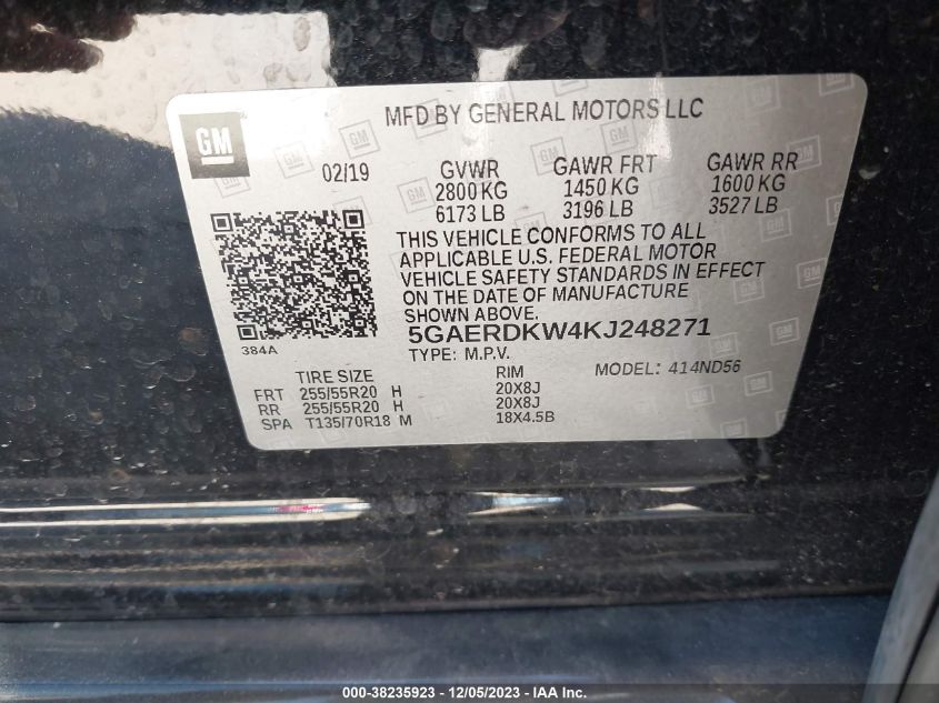 5GAERDKW4KJ248271 2019 Buick Enclave Fwd Avenir