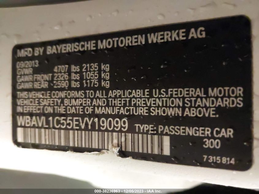 2014 BMW X1 xDrive28I VIN: WBAVL1C55EVY19099 Lot: 38236963