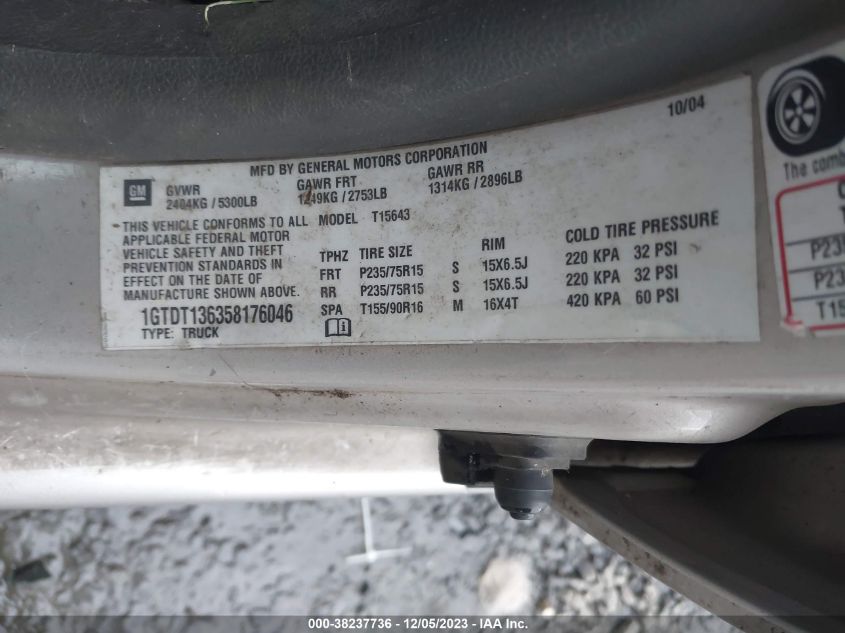 2005 GMC Canyon Sle VIN: 1GTDT136358176046 Lot: 38237736