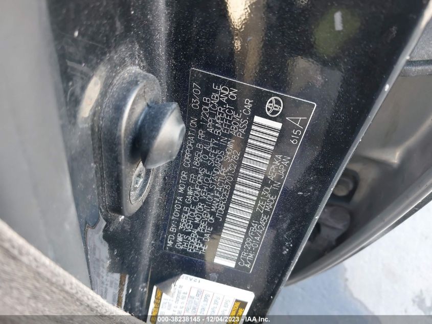 2007 Toyota Corolla Le VIN: JTDBR32E870132782 Lot: 38238145