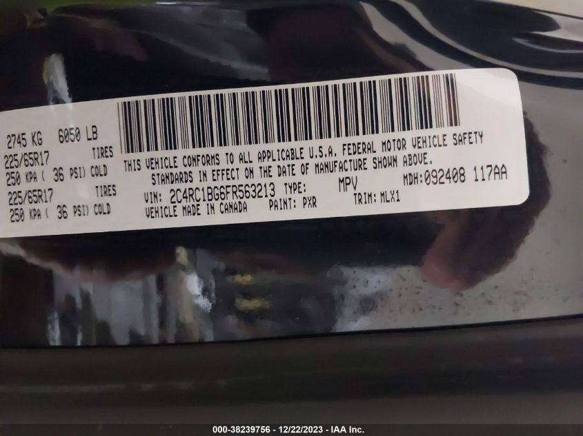 2015 Chrysler Town & Country Touring VIN: 2C4RC1BG6FR563213 Lot: 38239756