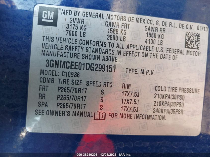 2013 Chevrolet Avalanche Ls VIN: 3GNMCEE01DG299151 Lot: 38240205