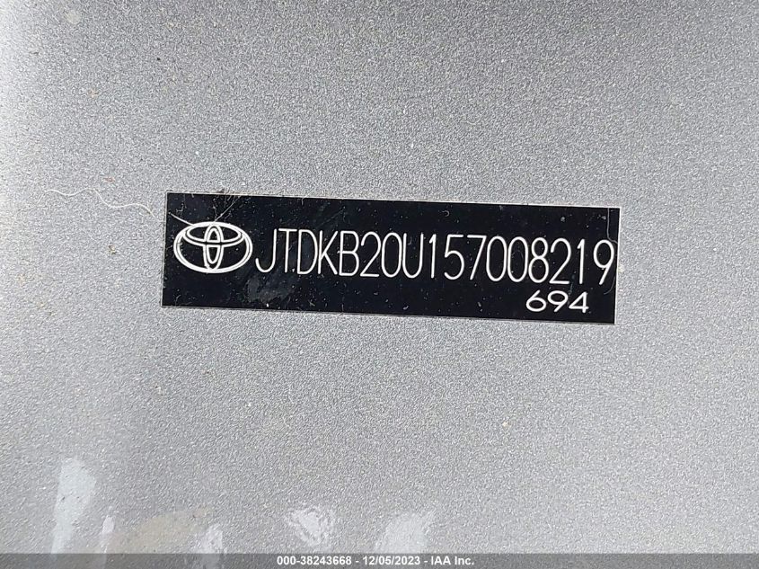 2005 Toyota Prius VIN: JTDKB20U157008219 Lot: 38243668