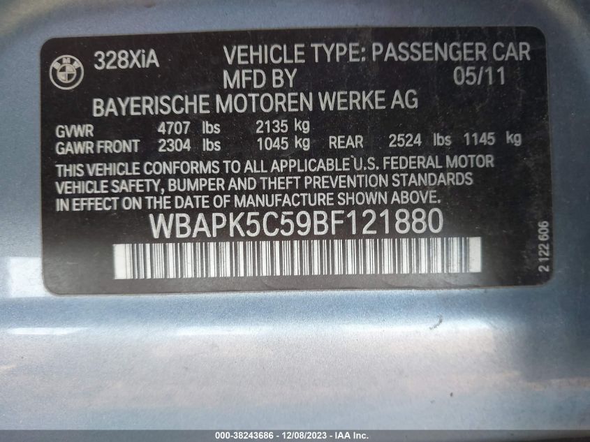 WBAPK5C59BF121880 2011 BMW 328I xDrive