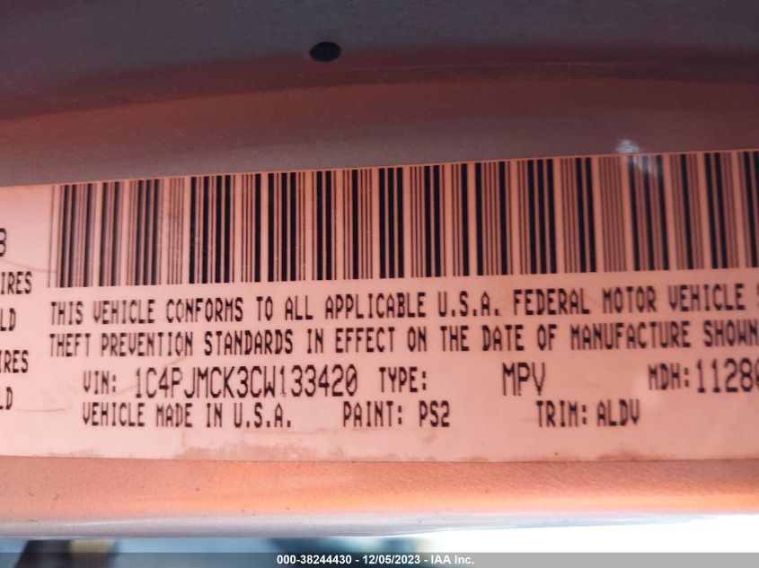 2012 Jeep Liberty Limited Edition VIN: 1C4PJMCK3CW133420 Lot: 38244430