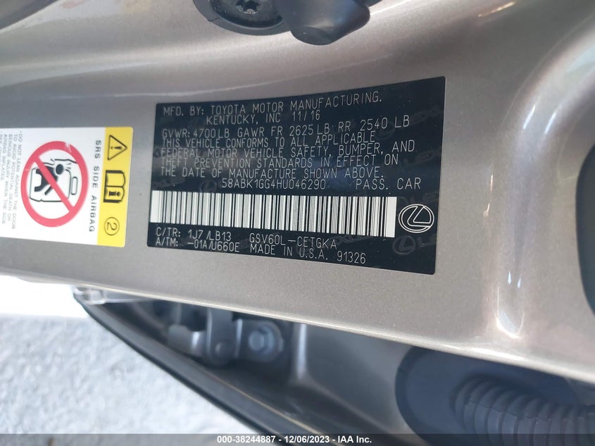 2017 LEXUS ES ES 350 - 58ABK1GG4HU046290