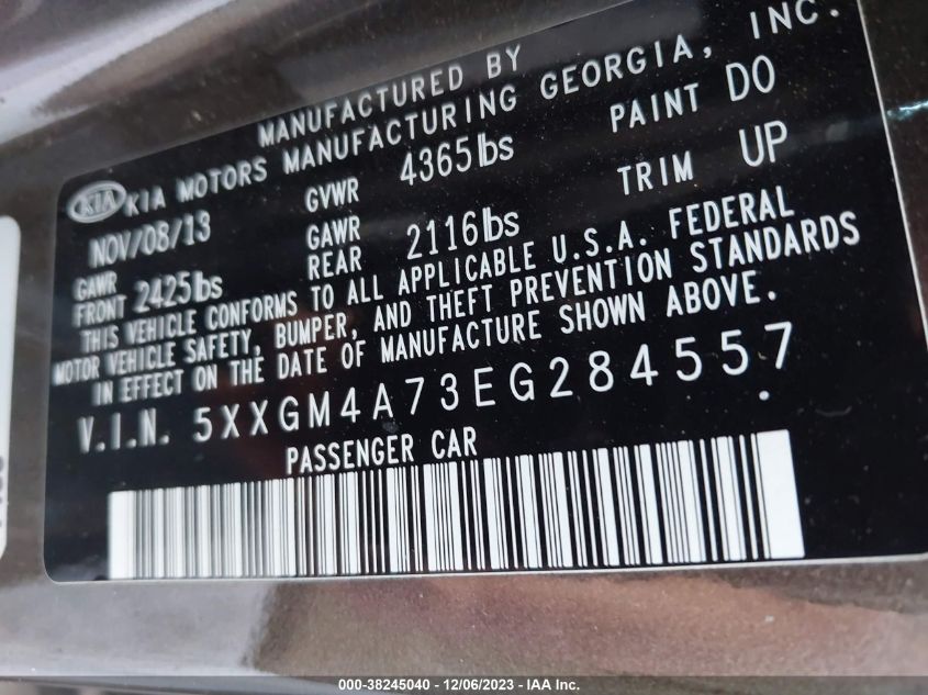 5XXGM4A73EG284557 2014 Kia Optima Lx