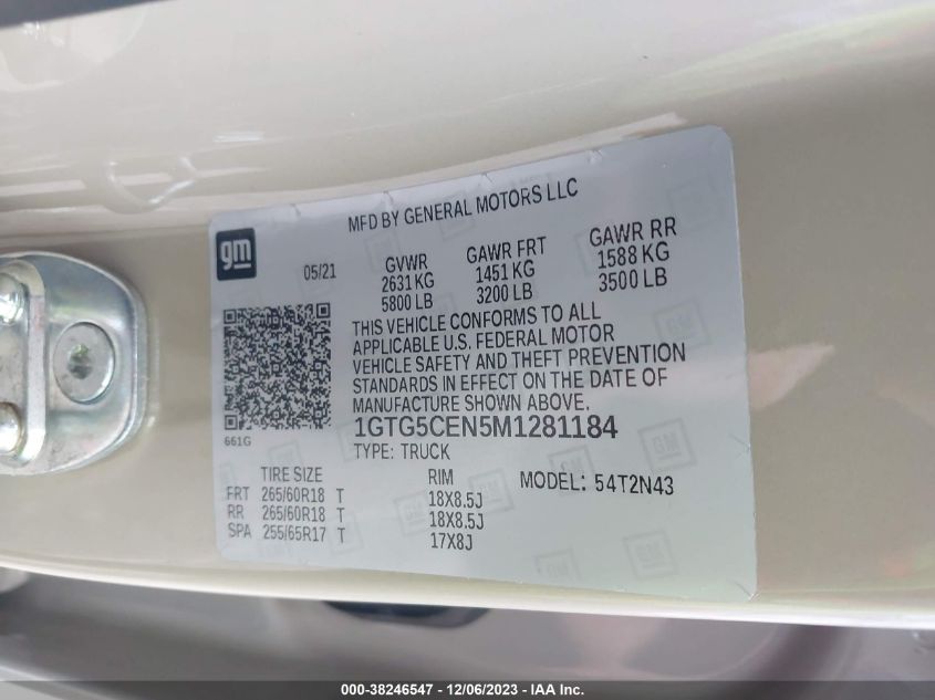 2021 GMC Canyon 2Wd Short Box Elevation VIN: 1GTG5CEN5M1281184 Lot: 38246547