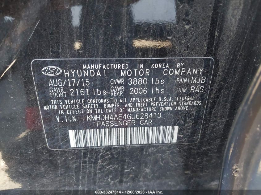 KMHDH4AE4GU628413 2016 Hyundai Elantra Se