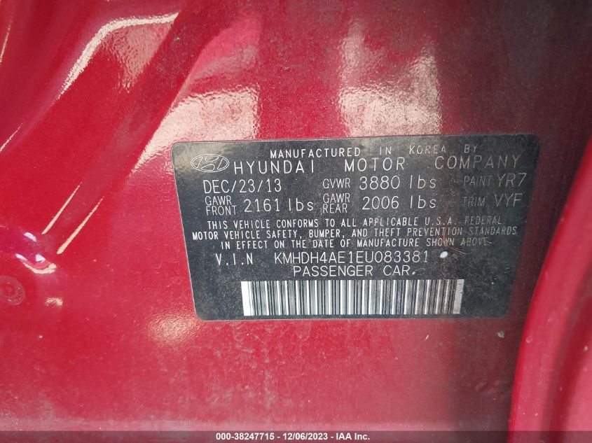 KMHDH4AE1EU083381 2014 Hyundai Elantra Se (Ulsan Plant)