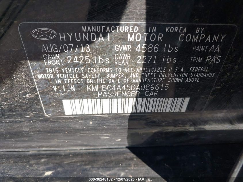 2013 Hyundai Sonata Hybrid Limited VIN: KMHEC4A45DA089615 Lot: 38248182