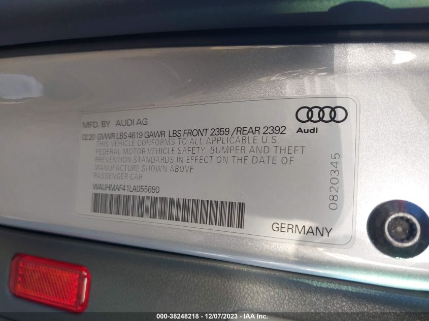 2020 Audi A4 Premium Plus 40 Tfsi Front-Wheel Drive S Tronic VIN: WAUHMAF41LA055690 Lot: 38248218