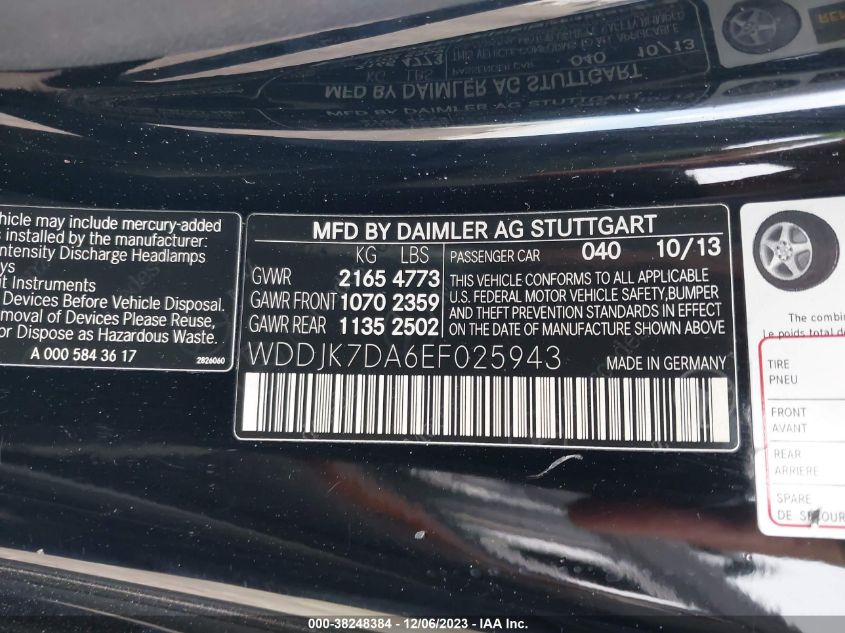 WDDJK7DA6EF025943 2014 Mercedes-Benz Sl 550