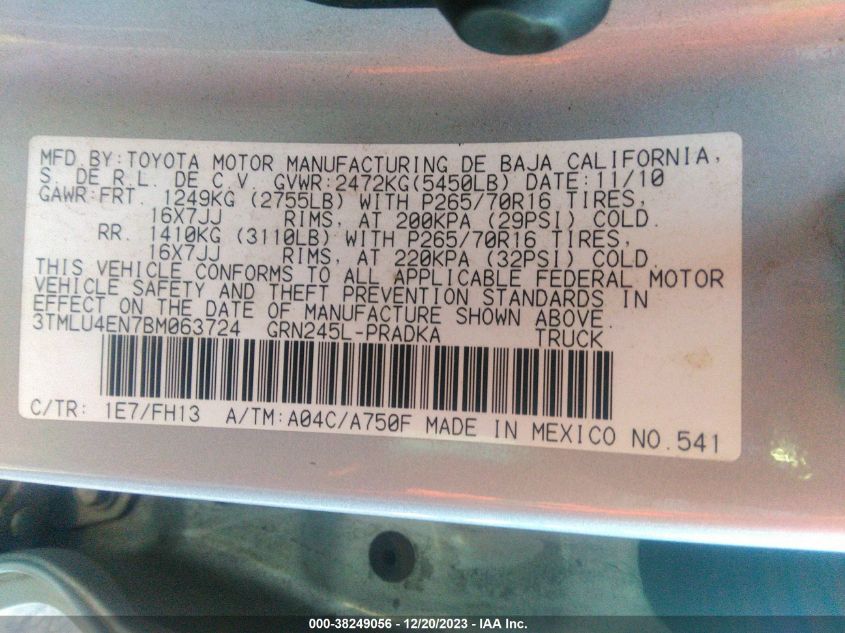 3TMLU4EN7BM063724 2011 Toyota Tacoma Base V6