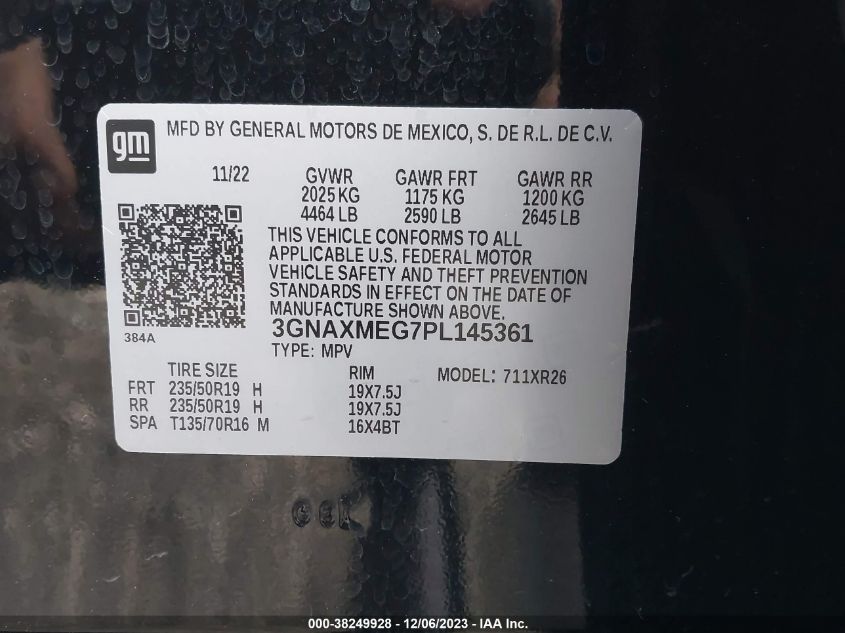 3GNAXMEG7PL145361 2023 Chevrolet Equinox Fwd Rs