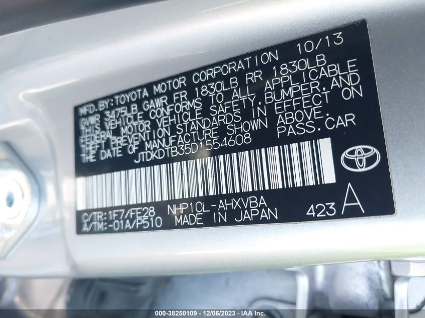 JTDKDTB35D1554608 2013 Toyota Prius C One