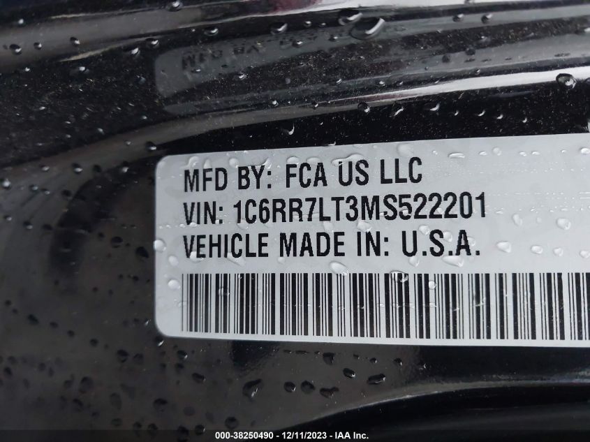 2021 Ram 1500 Classic Warlock 4X4 57 Box VIN: 1C6RR7LT3MS522201 Lot: 38250490