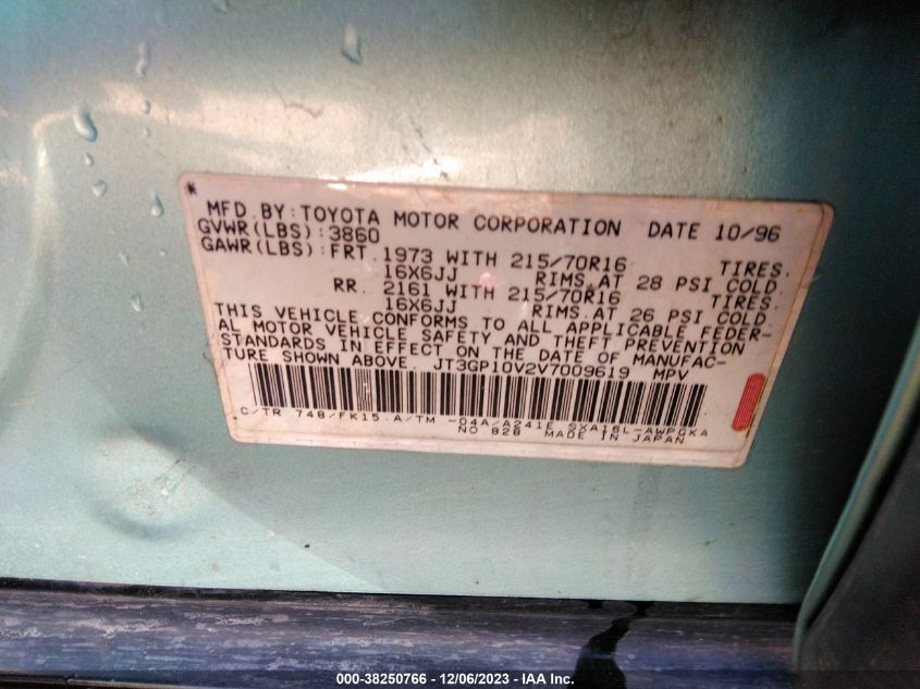 1997 Toyota Rav4 Base (A4) VIN: JT3GP10V2V7009619 Lot: 38250766