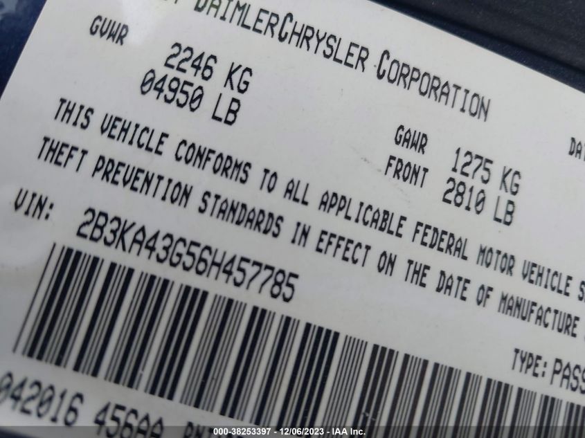 2B3KA43G56H457785 2006 Dodge Charger