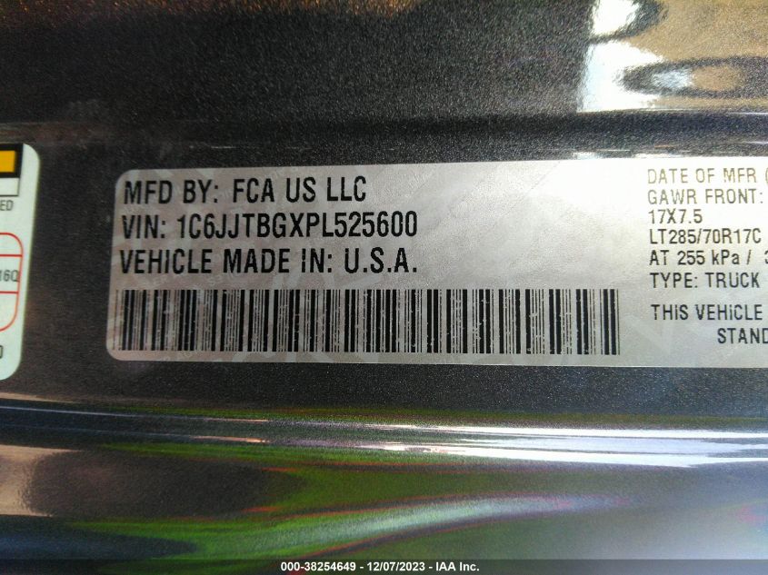 2023 Jeep Gladiator Rubicon 4X4 VIN: 1C6JJTBGXPL525600 Lot: 38254649
