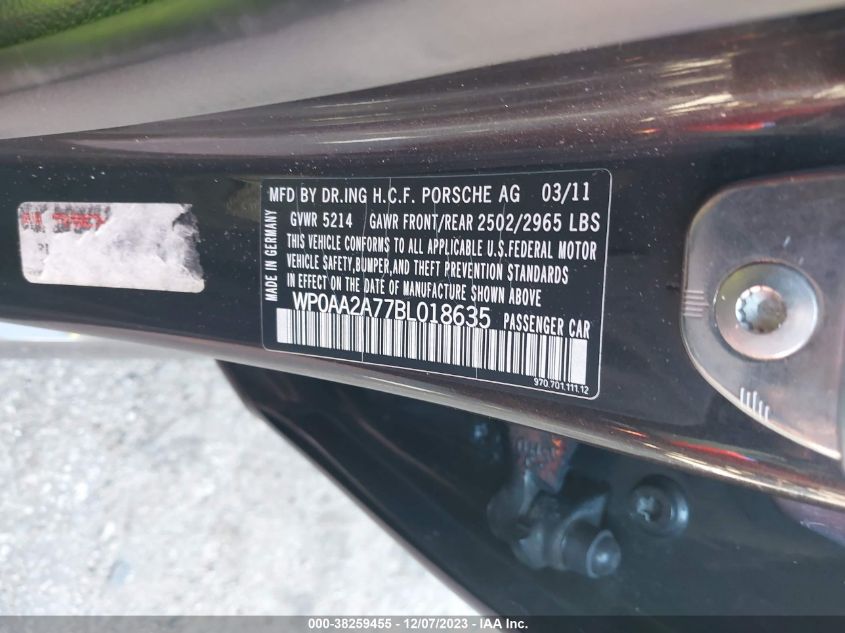 2011 Porsche Panamera 4 VIN: WP0AA2A77BL018635 Lot: 38259455