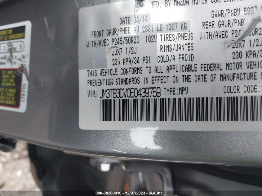 JM3TB3DV0E0439759 2014 Mazda Cx-9 Grand Touring