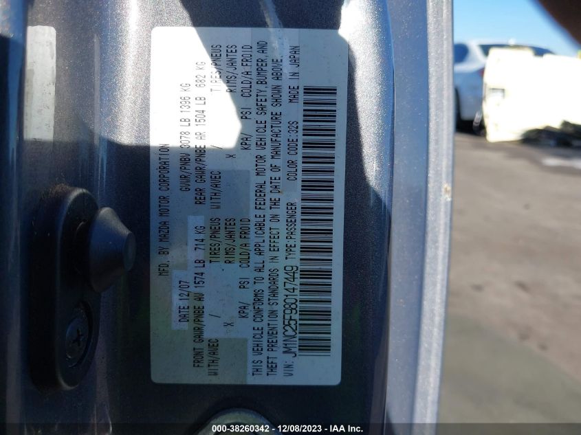 2008 Mazda Mx-5 Touring VIN: JM1NC25F980147449 Lot: 38260342