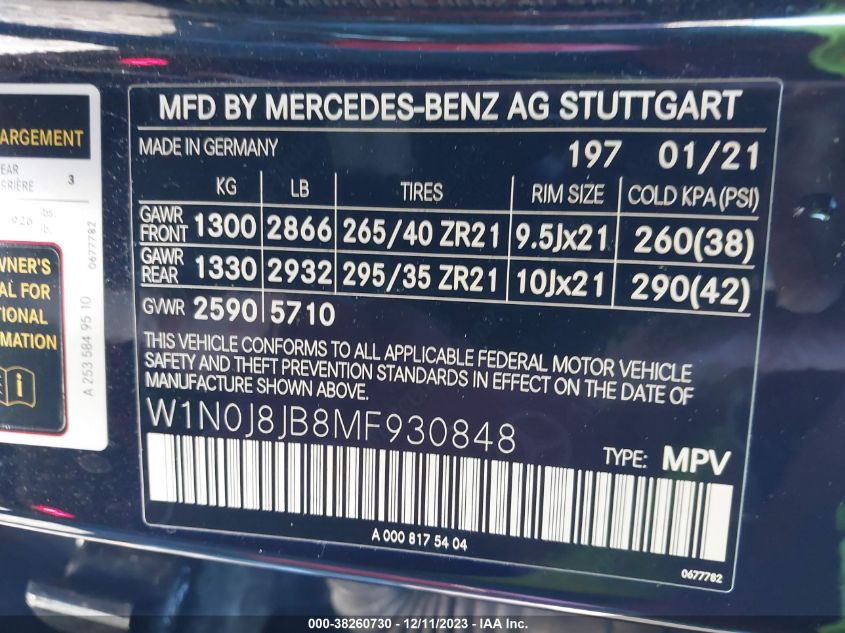 W1N0J8JB8MF930848 2021 Mercedes-Benz Amg Glc 63 Coupe 4Matic