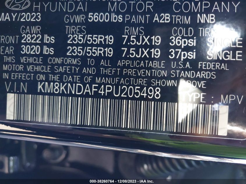 2023 Hyundai Ioniq 5 Sel VIN: KM8KNDAF4PU205498 Lot: 38260764