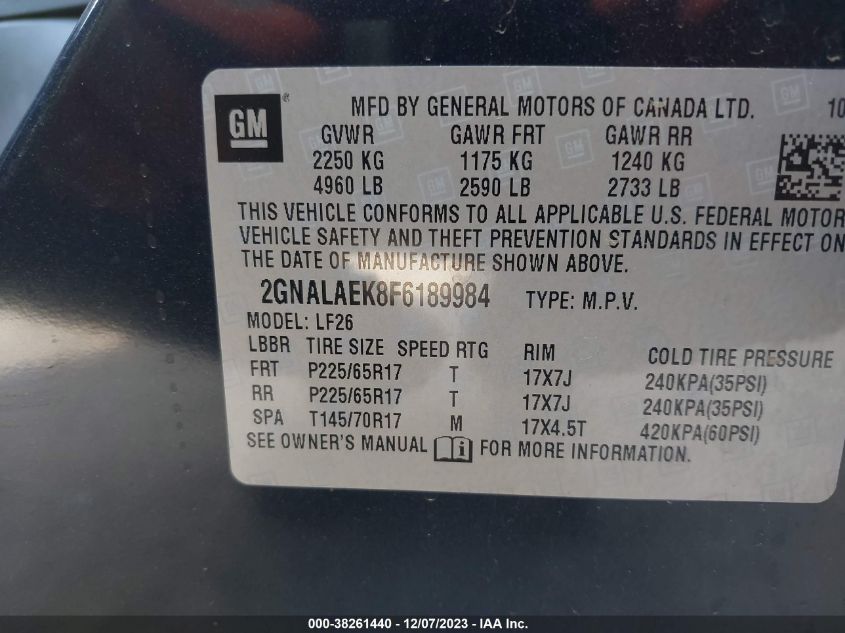 2GNALAEK8F6189984 2015 Chevrolet Equinox Ls