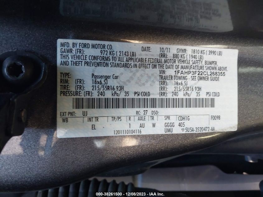 1FAHP3F22CL268355 2012 Ford Focus Se