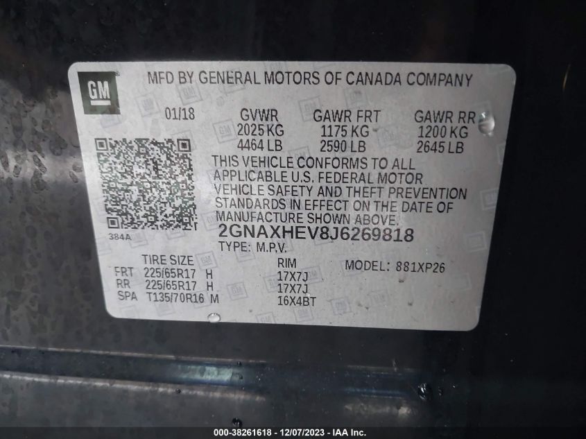 2GNAXHEV8J6269818 2018 Chevrolet Equinox Ls