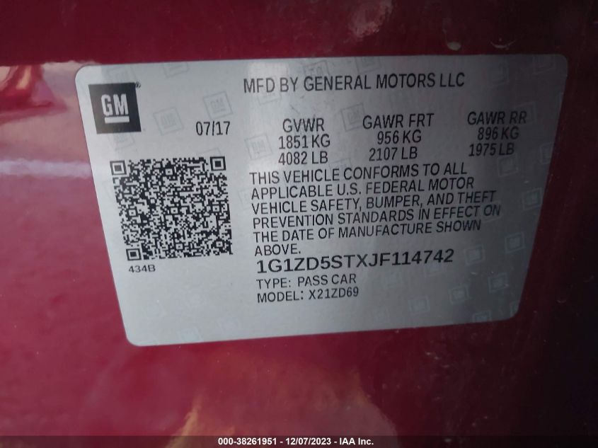 1G1ZD5STXJF114742 2018 Chevrolet Malibu Lt