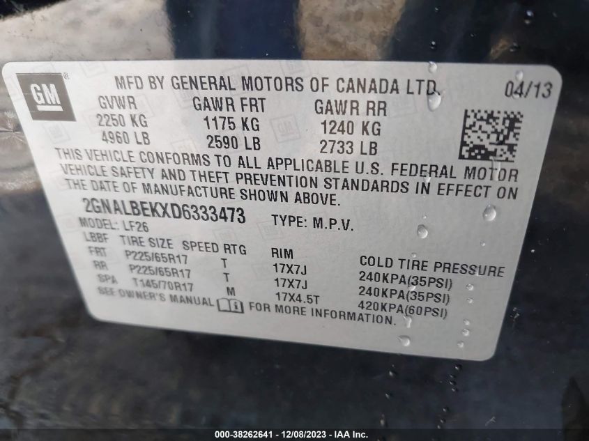 2GNALBEKXD6333473 2013 Chevrolet Equinox Ls