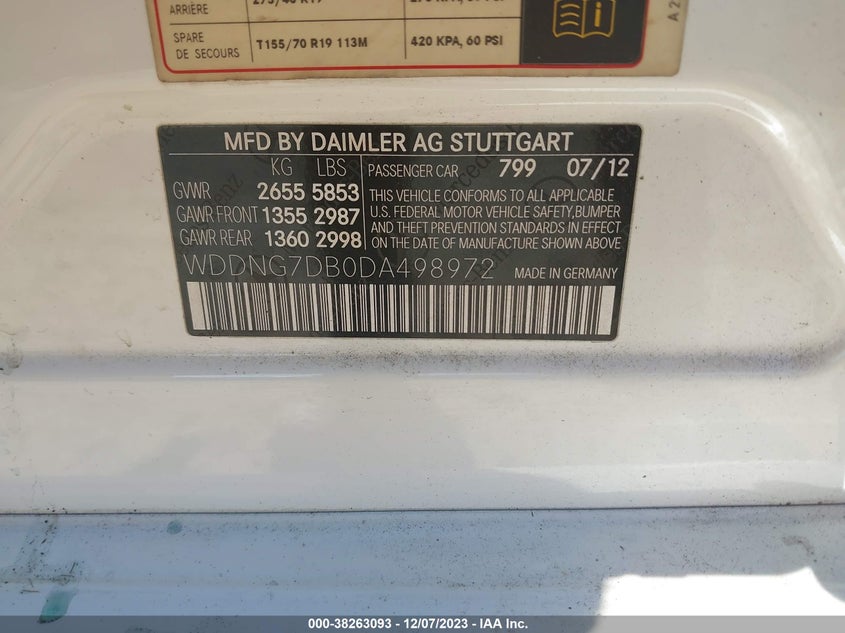 2013 MERCEDES-BENZ S 550 WDDNG7DB0DA498972