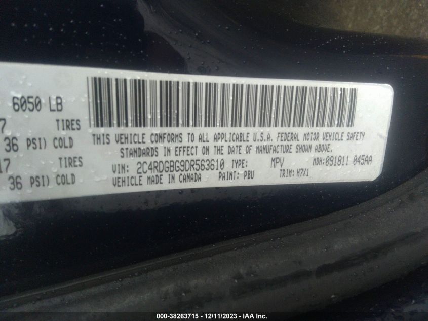 2013 Dodge Grand Caravan Se VIN: 2C4RDGBG9DR563610 Lot: 38263715