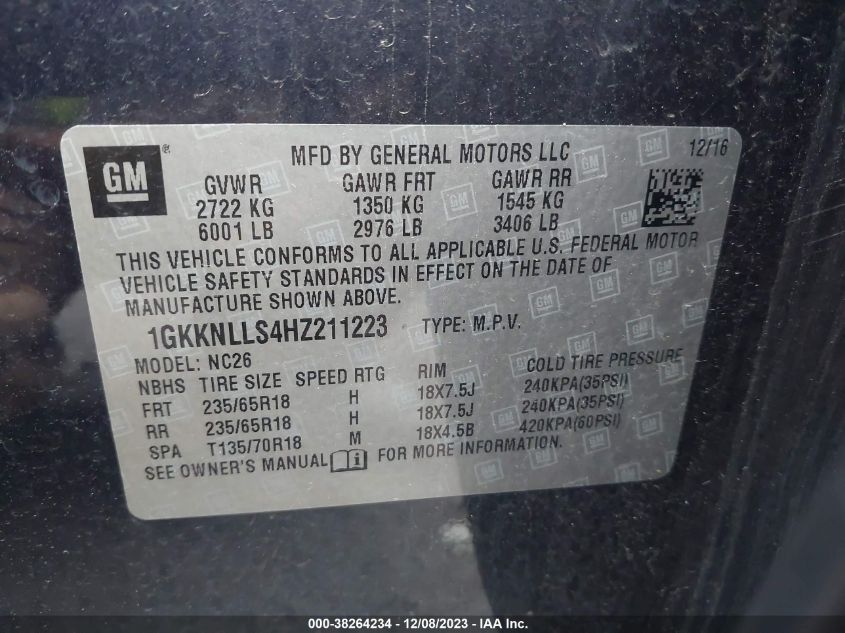 1GKKNLLS4HZ211223 2017 GMC Acadia Sle-2