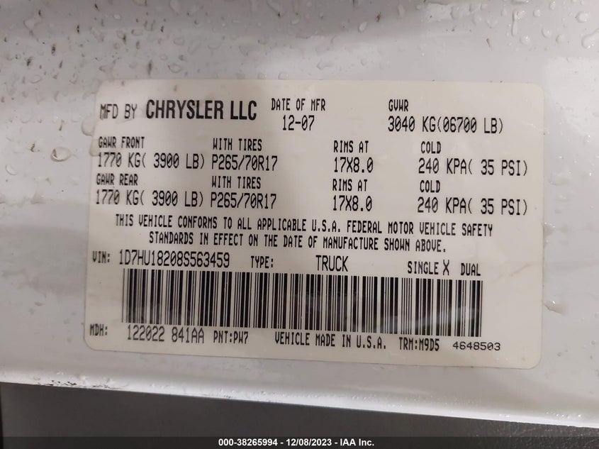 1D7HU18208S563459 2008 Dodge Ram 1500 Slt