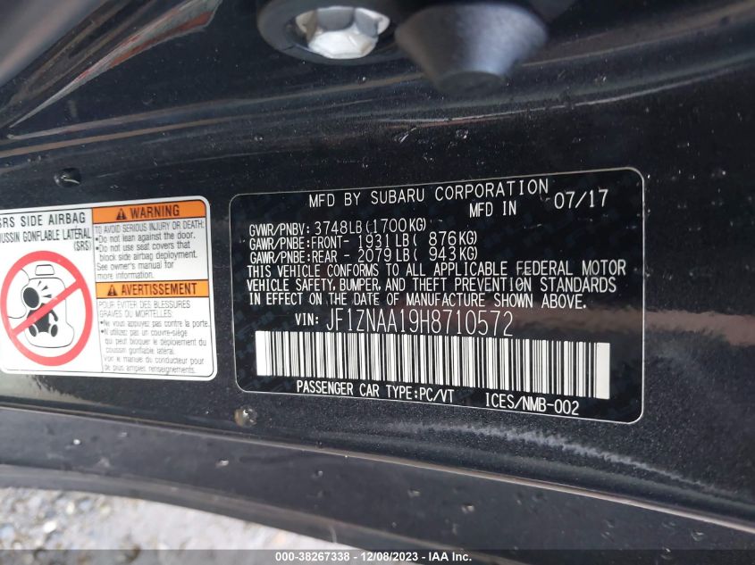 2017 Toyota 86 VIN: JF1ZNAA19H8710572 Lot: 38267338