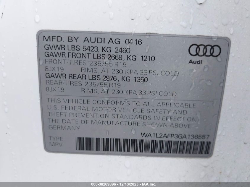 WA1L2AFP3GA136557 2016 Audi Q5 2.0T Premium