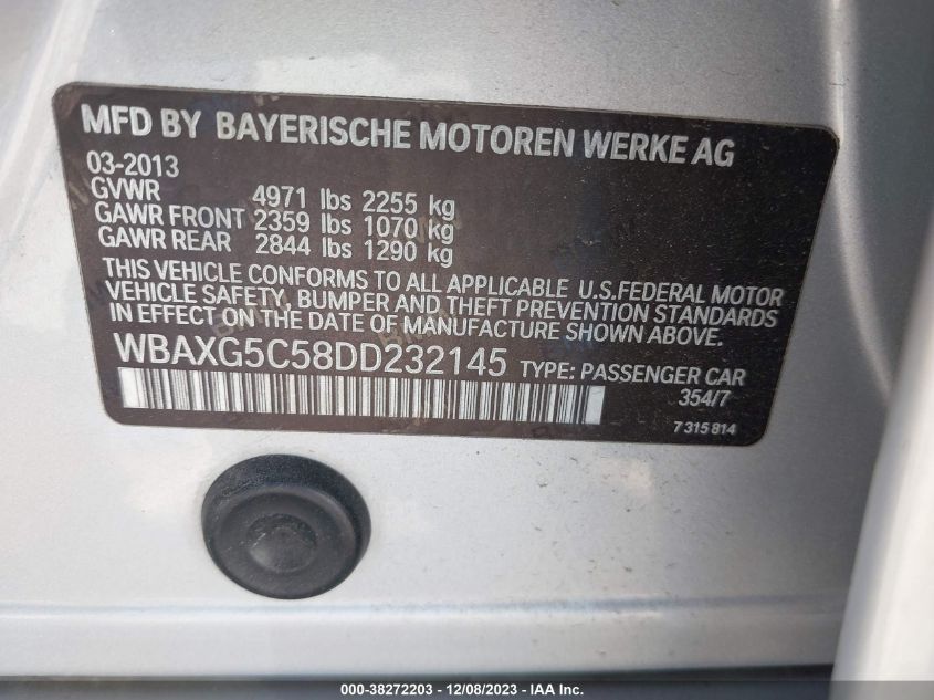 WBAXG5C58DD232145 2013 BMW 5 Series 528I