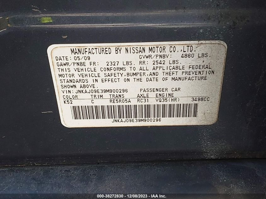 JNKAJ09E39M900296 2009 Infiniti Ex35 Journey