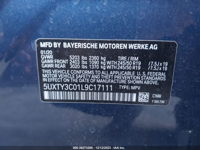 5UXTY3C01L9C17111 2020 BMW X3 Sdrive30I