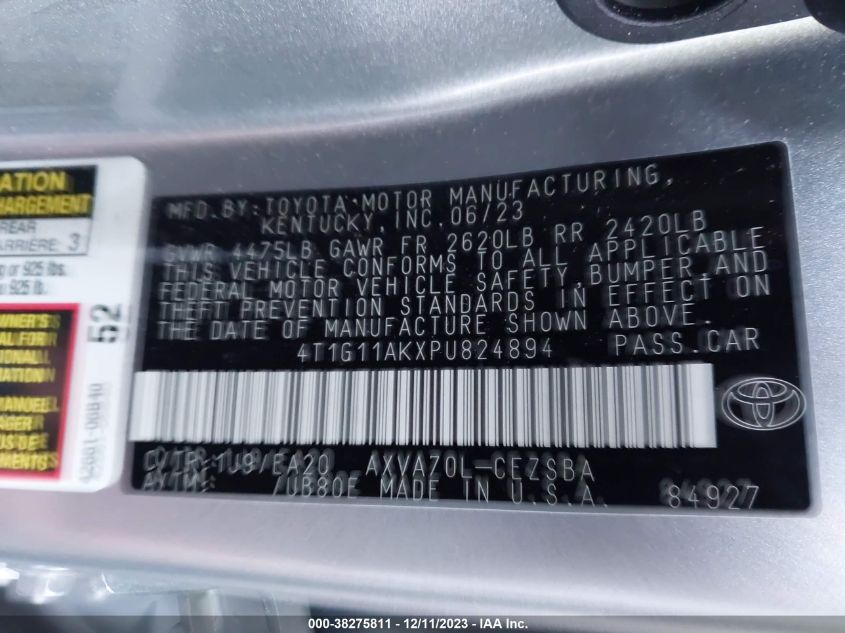 4T1G11AKXPU824894 2023 Toyota Camry Se