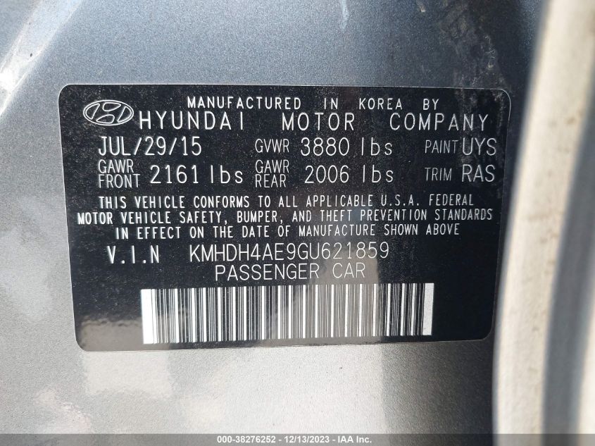 KMHDH4AE9GU621859 2016 Hyundai Elantra Se