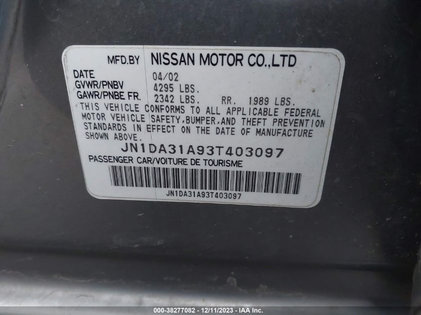 JN1DA31A93T403097 2003 Nissan Maxima Se