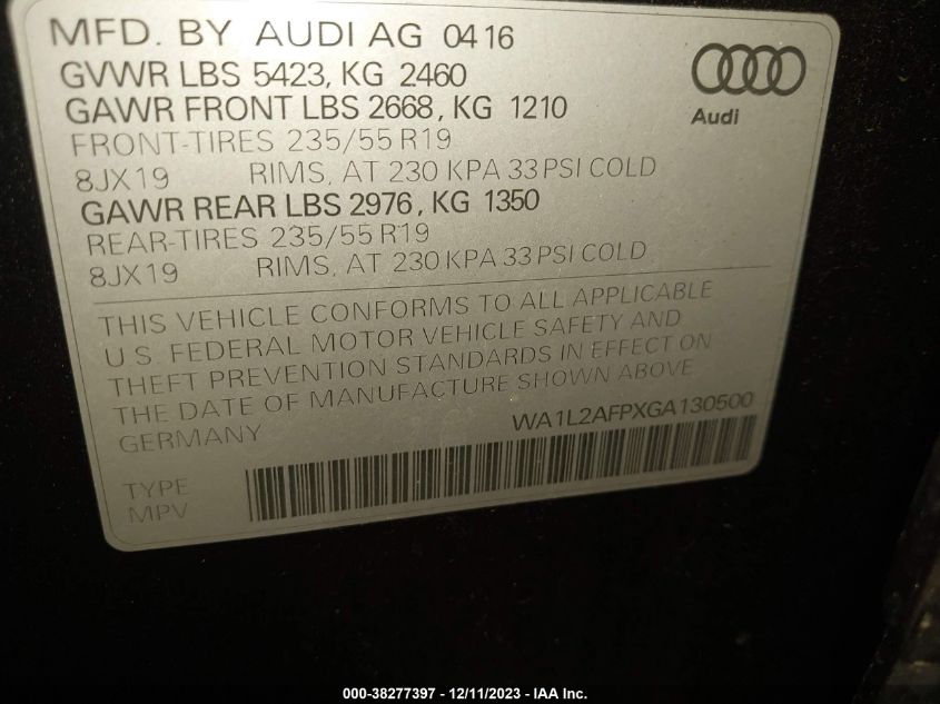 WA1L2AFPXGA130500 2016 Audi Q5 2.0T Premium