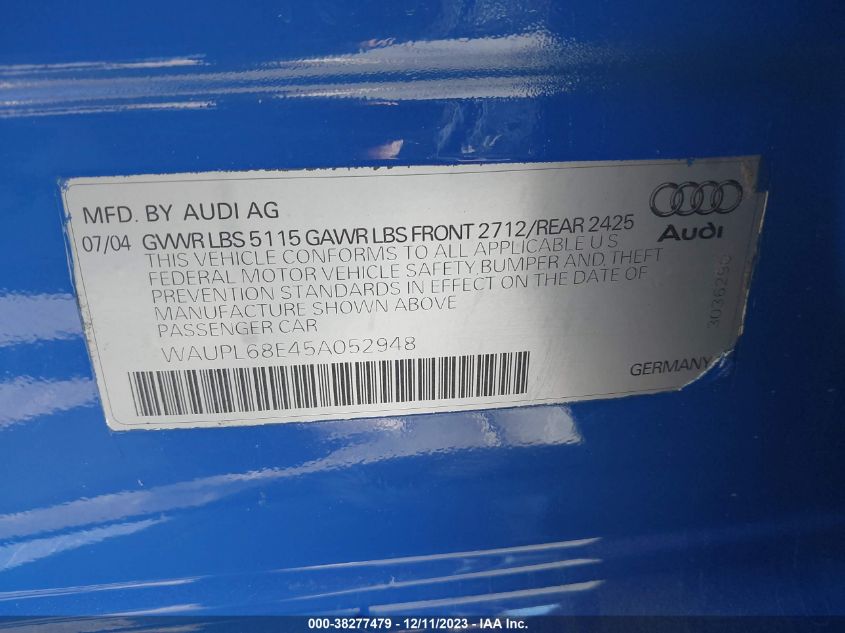 WAUPL68E45A052948 2005 Audi S4 4.2 A6