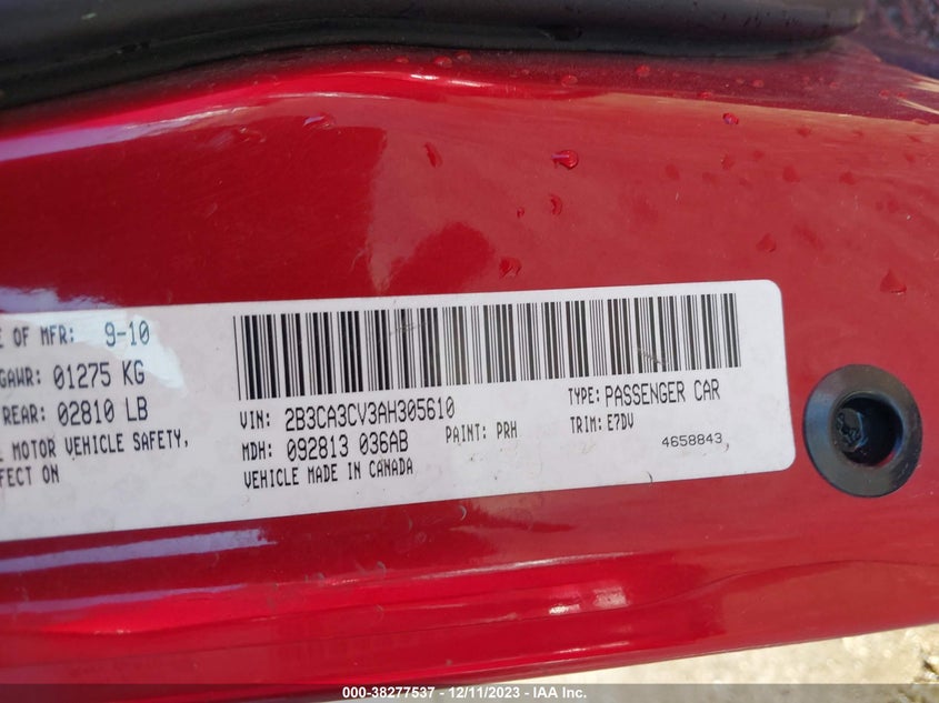 2B3CA3CV3AH305610 2010 DODGE CHARGER photo no. 9