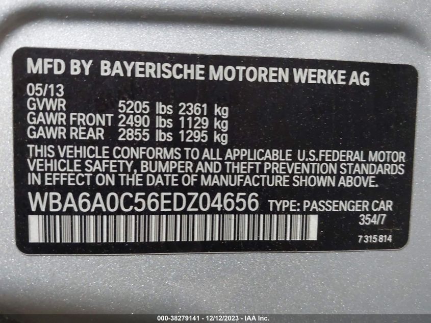 WBA6A0C56EDZ04656 2014 BMW 6 Series 640I